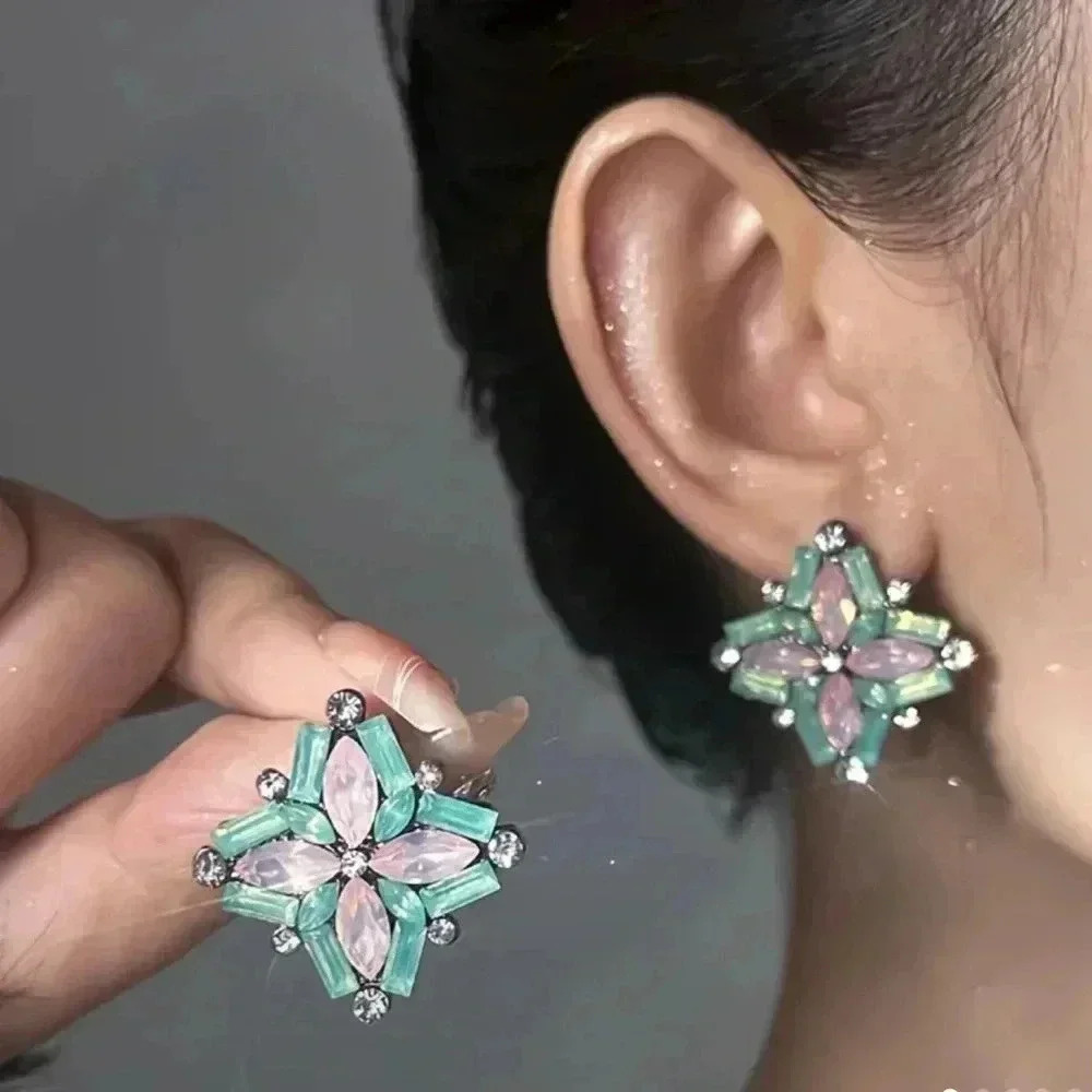 Elegant Green and Pink Floral Earrings